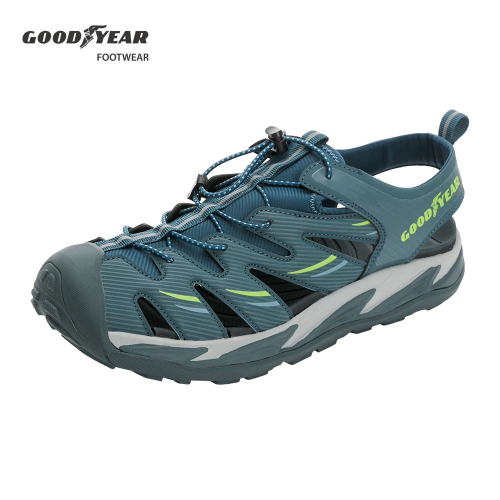 GOODYEAR 固特異 男款護趾 便利束扣鞋帶運動涼鞋 運動涼鞋 緩震 耐磨 止滑 透氣 護腳趾 藍 男 涼鞋