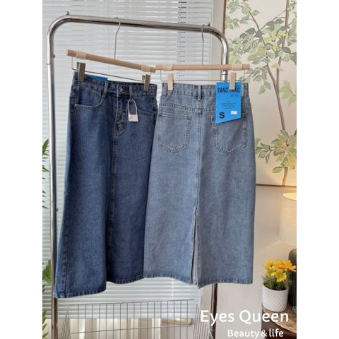 [Eyes Queen] 現貨 高腰包臀牛仔裙 牛仔後開岔長裙 牛仔長裙 牛仔裙