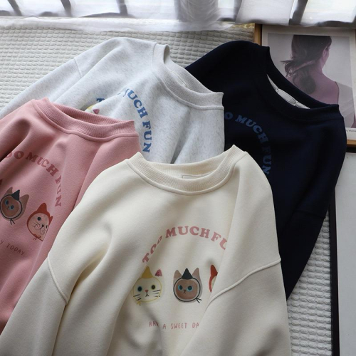 ????｜?控愛了?韓系圓領貓咪印花休閒寬鬆大學t☁️預購