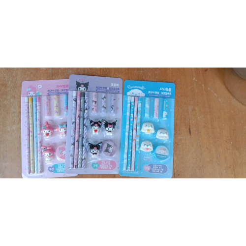 韓國 3款 美樂蒂 大耳狗 庫洛米 文具組 鉛筆 橡皮擦 公仔 削鉛筆器款式