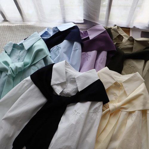 ????｜現貨+預購☁️秋季兩件套刺繡長袖襯衫針織披肩百搭上衣