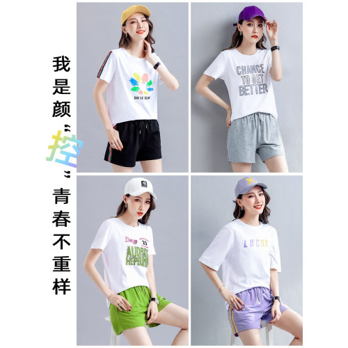 年春夏裝新款時尚休閑跑步健身房運動服短袖短褲純棉運動套裝