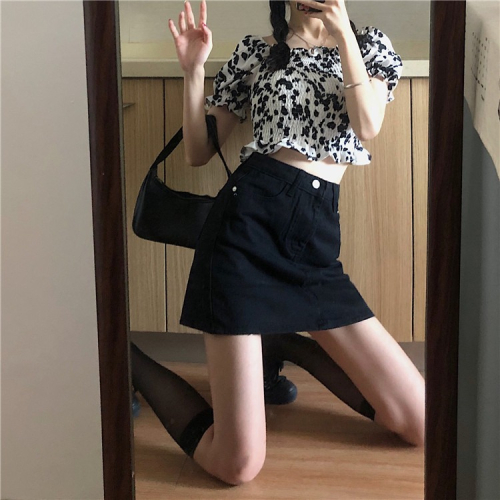 短裙女春秋a字裙高腰黑色牛仔半身裙女夏春款裙子設計感小眾