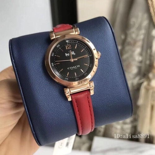 Coach蔻馳手錶 新品蔻馳手錶 簡約百搭紅色皮帶錶 時尚防水女錶 14502463 女生石英錶 生日禮物