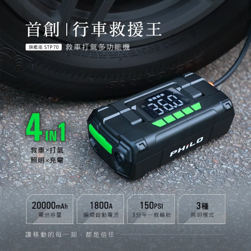 【會員優惠】PHILO 飛樂?行車救車王STP70ｘ救車打氣多功能機｜照明?充電?譽的生活美食舖?25/12