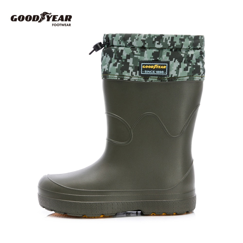 GOODYEAR 固特異 男 雨鞋 多功能防水鞋 可調式束口 防水鞋 雨天 輕量 EVA 橡膠 防滑 耐磨 黑 綠
