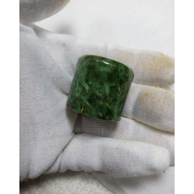 天然緬甸玉翡翠a貨花青種扳指戒指滿綠指環古董明清珍藏物內徑22.2mm