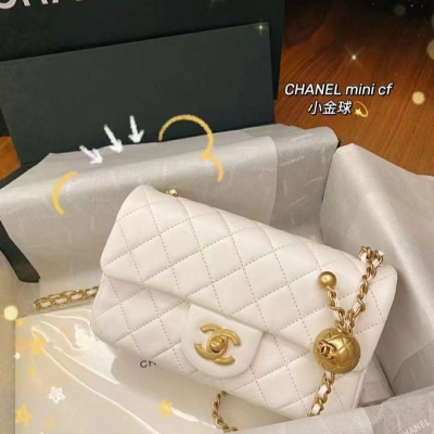 二手Chanel 香奈兒白雪公主/灰金金珠/金球大mini 單肩包斜挎包鏈條包