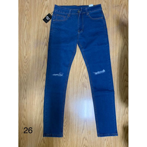 全新男版直筒牛仔褲 破褲 一字割 藍色30腰