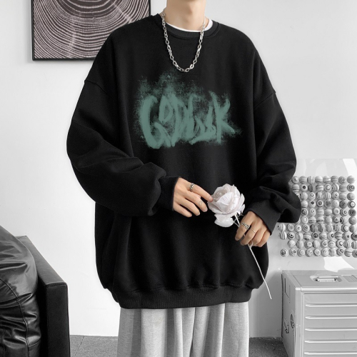 『癮品流行』圓領套頭衛衣男 春秋季新款圓領字母印花上衣服 M-5XL加大碼加絨寬松百搭潮牌情侶外套