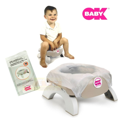 OKBABY 2合1按壓收納式學習便器/拋棄式便盆袋 - 外出可攜便盆/可攜式小馬桶/3合1便盆/馬桶椅