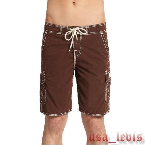 【美國製W38腰現貨】 True Religion Brand Jeans 高質感深咖啡大口袋綁帶海灘褲 衝浪褲短褲