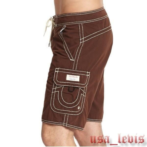 【美國製38-40腰現貨】 True Religion Brand Jeans 高質感深咖啡大口袋綁帶海灘褲 衝浪褲短褲