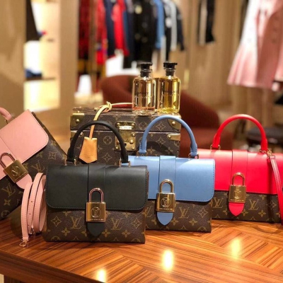 二手LV路易威登女包Locky BB拼色老花鎖頭小郵差手提斜挎包