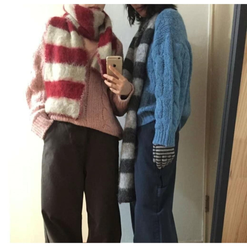 正韓EBA多巴胺撞色條紋圍巾