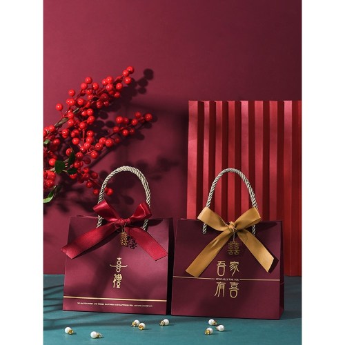 2022網紅新款結婚喜糖盒子手提袋手拎回禮袋中國風婚禮伴手禮袋子