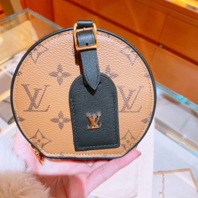 二手LV路易威登女包mini 圓餅盒子老花拼色單肩斜挎包爆款M68276