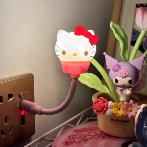 正品 Hello Kitty聲控小夜燈 卡通公仔電腦插頭甜點蛋糕聲控usb小夜燈