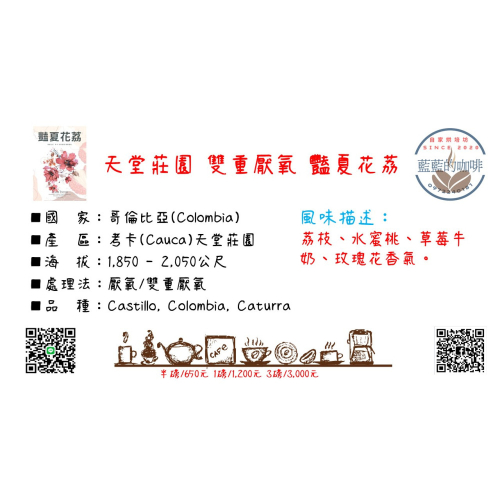 天堂莊園 雙重厭氧 豔夏花荔 莊園咖啡豆 精品咖啡