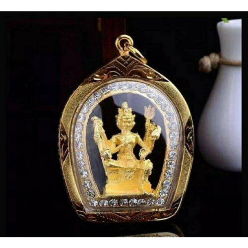 泰國佛牌正品，四面佛18K金鑽面強效型項墬，龍波三安開光，助愛情、事業、財運、健康皆圓滿，有求必應，全效K金美鑽特強佛牌