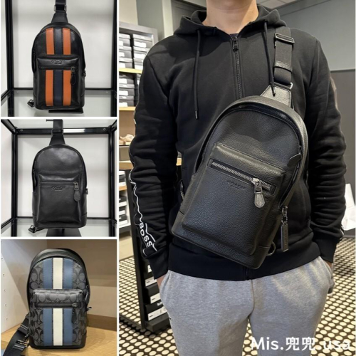 保固 現貨 COACH 蔻馳包包 Mis.兜兜 男士胸包側背包 腰包 斜背包男包 後背包斜挎包 前拉錬胸包 真皮印花單