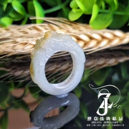 翡翠 玉戒 現貨保A 緬甸玉 天然黃 立體鳳戒 淡綠 鳳凰 戒指 玉戒 指環 造型 天然 玉石 有證