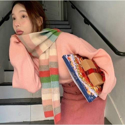 正韓EBA學生復古撞色圍巾