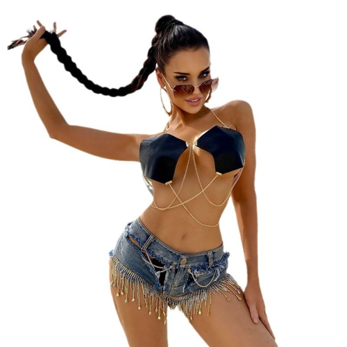 (現貨)歐美皮革胸鏈比基尼性感配飾情趣內衣皮革鏈sexy bra