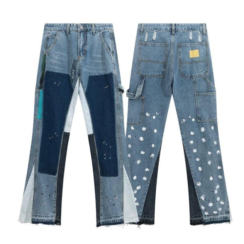DENIM 潑墨 拼接 貼布 復古 潮流 休閒褲 長褲 牛仔褲