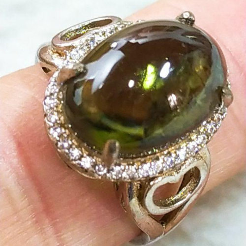 ?彩色寶石?7.75ct金綠碧璽(電氣石) 鑲925銀 女戒【92jade 遇見善緣】現貨特惠 銀飾 彩寶 戒指
