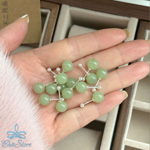 ???? 翡翠晶石 綠珍珠耳環 防過敏 s925 水晶 開運 基礎款 轉珠 鎖珠 鎖式耳環 純銀耳環 耳針 耳飾