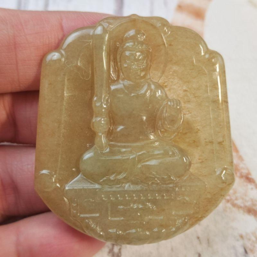 ☯️除障守護☯️天然緬甸玉 A貨 翡翠-栗子黃 精雕 不動明王 附證書 現貨特價【92jade】八大守護神 不動尊菩薩玉