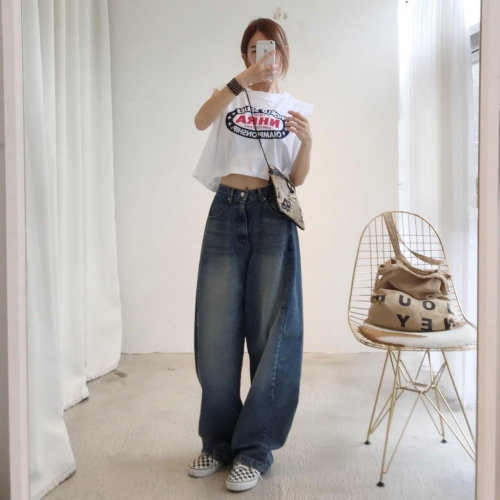 深藍車線牛仔寬褲#061911730403(SML)