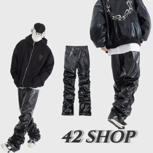 ?? ???? ?????? | 美式立體皺褶皮褲 PU皮褲 皮革長褲 蛇褲 皮革蛇褲 男生長褲