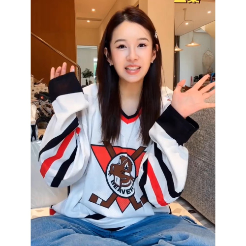 hiphop上衣 長袖T袖 衛衣 冰球服嘻哈街頭 寬松百搭顯瘦 男女同款 中長款大學T BF風 球衣 ✔️國際運送約十幾