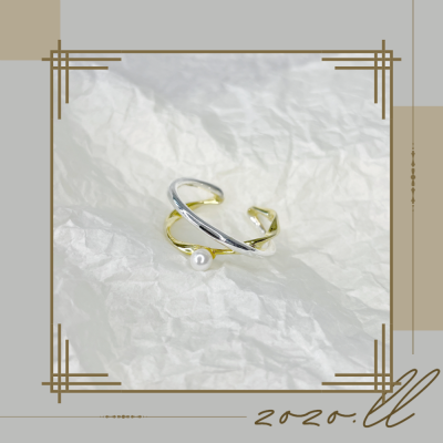 zozo.ll ❧ 交叉珍珠開口戒指 S925銀「台灣現貨」拼色小眾設計戒指、正韓戒指