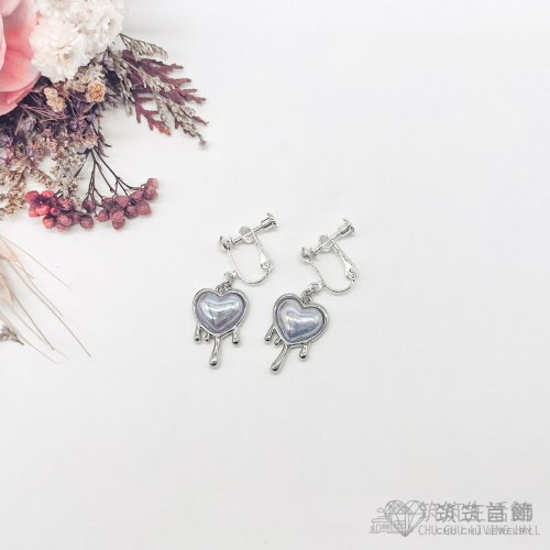 ❤️筑筑首飾❤️銀邊融化愛心人魚紫彩垂墬耳環