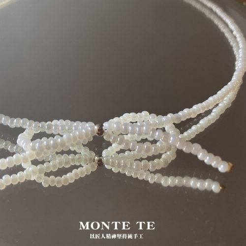 項鍊MONET ET原創設計手作~芭蕾風小米珠蝴蝶結項鍊
