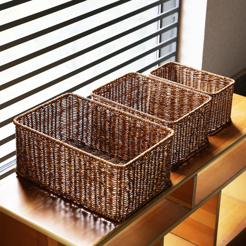 桂味源仿藤編收納籃桌面 日式茶幾零食收納筐 化妝品整理收納盒子