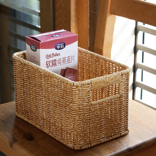 仿藤編浴室洗漱用品筐雜物整理收納籃 桌面化妝品零食桌面收納盒