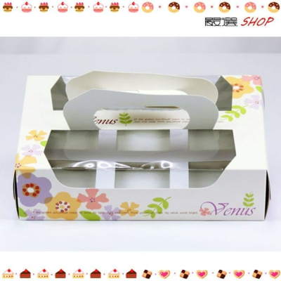 【嚴選SHOP】6格 白色小花手提盒 布丁杯盒 奶酪杯用 杯子蛋糕盒 紙盒 包裝盒 蛋糕盒 外帶盒 乳酪盒【C057】