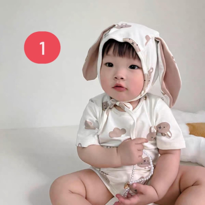 ?現貨?男女童幼兒兔兔造型短袖包屁衣 拍照寫真服含帽❤️