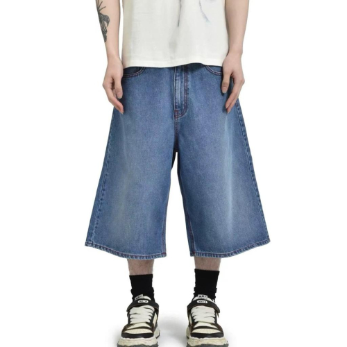 【ERL】25SS 紅線復古闊腿七分牛仔褲S號 / Baggy Pants