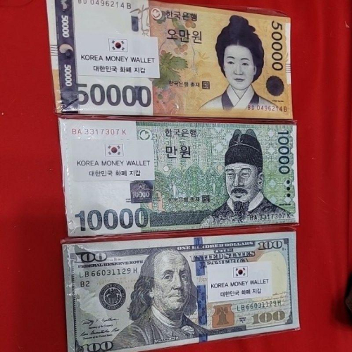 韓幣美金造型皮夾 單層