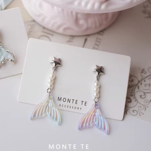耳環【MONTE TE手作飾品】人魚姬炫彩藍紫色魚尾耳環