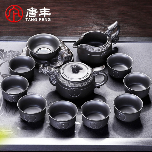 唐豐紫砂功夫茶具套裝創意復古個性茶壺家用禮盒裝黑泥整套泡茶器