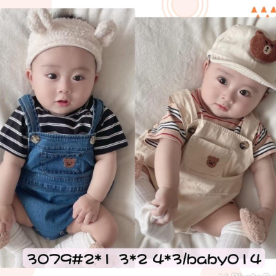? 現貨??男女童幼兒熊熊真牛仔兩件式包屁衣❤️