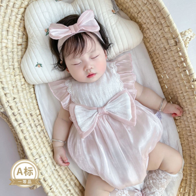 婴儿夏装连体衣女宝宝超萌蕾丝包屁衣婴幼儿满月百天夏季公主包屁衣