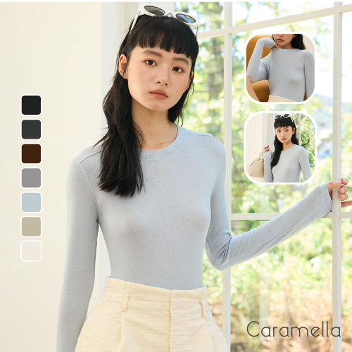 【Caramella】內搭衣 冬天長袖 上衣 圓領 長袖上衣 長袖 內搭 長袖內搭 保暖衣 打底衫 發熱衣 9936
