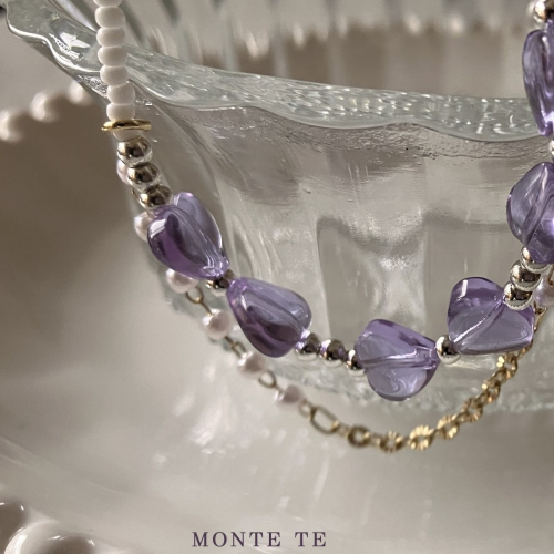 項鍊【MONTE TE手作飾品】透明紫色愛心項鍊 -現貨